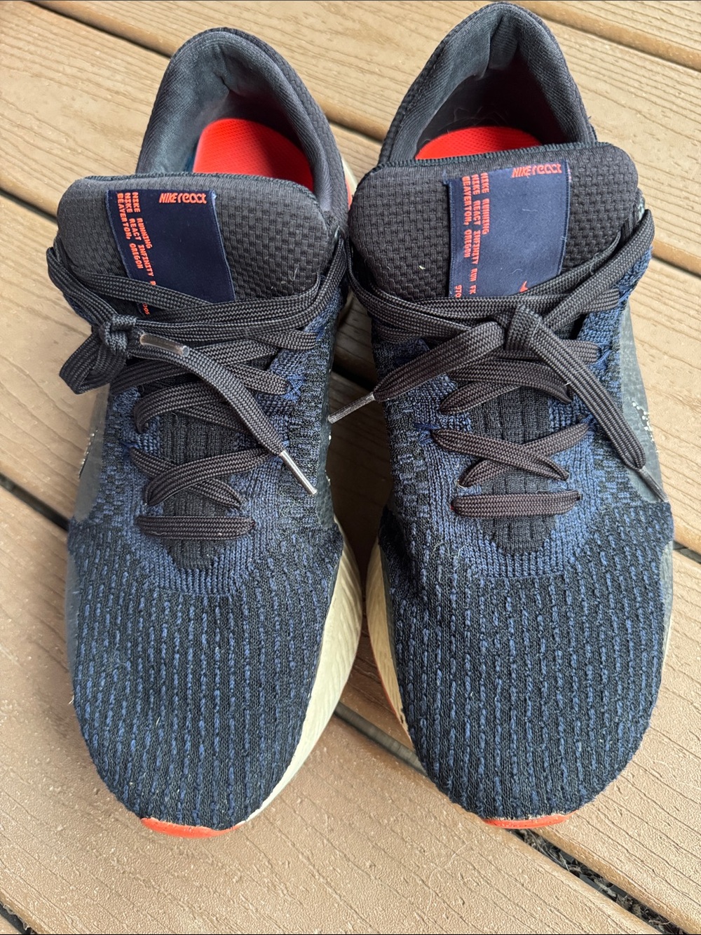 Nike React Mens Shoes Size 14 Black and Blue Knit Running Shoes with Red Lining